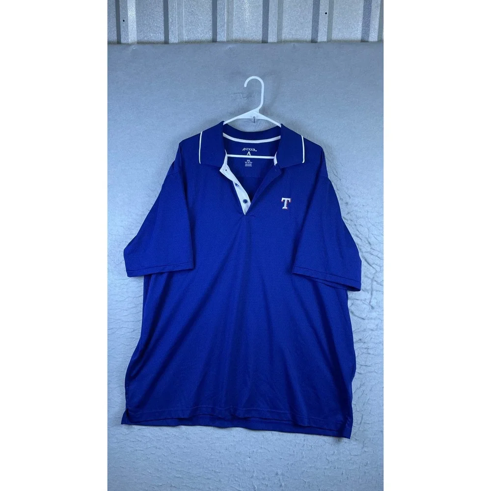 Antigua Polo Shirt Mens XXL Blue Excellent Texas Rangers MLB Performance Golf